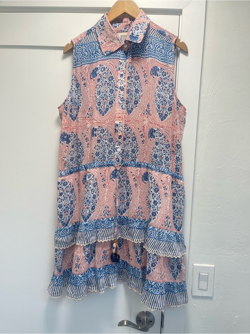 Alicia Bell Paisley Tie Drawstring Waist Silk Blend Red White & Blue Dress XL